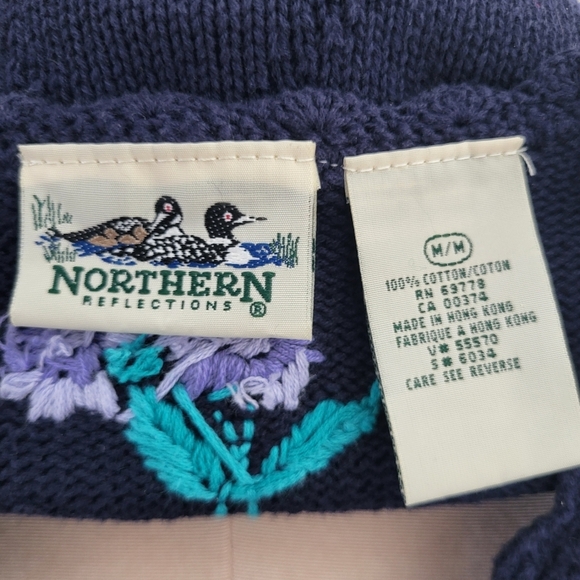 Vintage 1990s Northern Reflections Cotton Floral Embroidered Sweater Size Medium - Picture 6 of 6